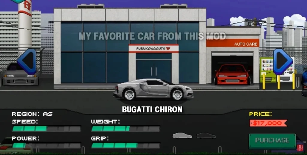 Bugatti Chiron in Pixel Car Racer Mod APK
